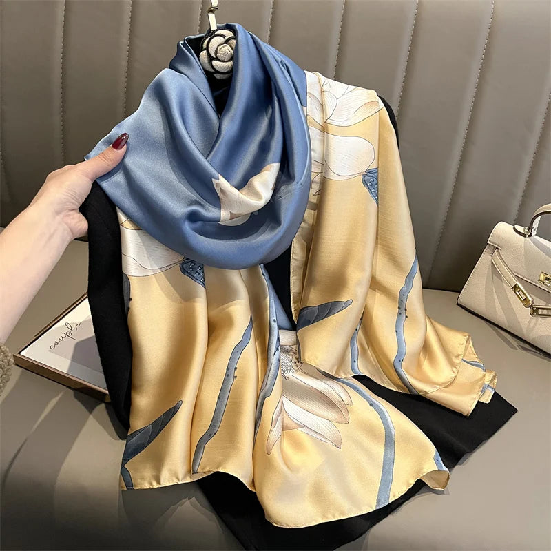 180*90cm Large Silk Satin Scarf Hijab Women Print Shawl