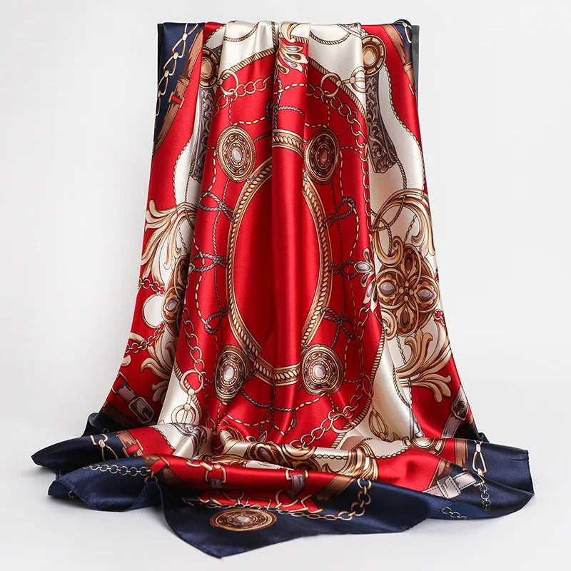 90*90cm Square Silk Scarves Shawls Fashion Print Kerchief Femme Head Scarf
