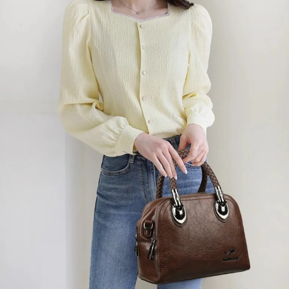 Retro Crossbody High Quality Leather Handbags Hand-woven Handle Luxury Design
