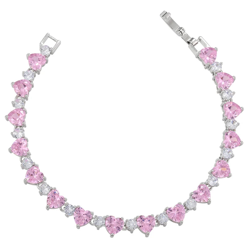 18K Gold-Plated Copper Luxury Tennis Bracelet Heart-Shaped CZ Diamond-Set Bracelet