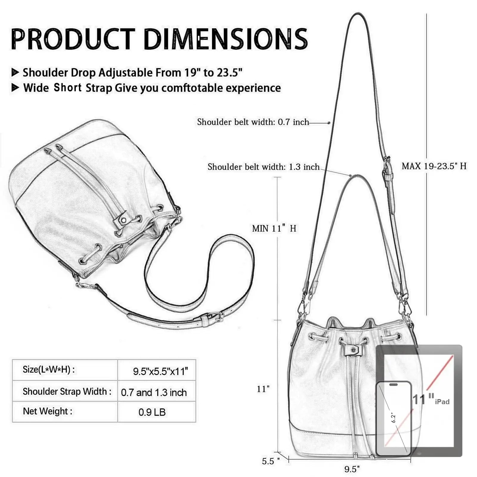 Leather Bucket Bags and Drawstring Crossbody Purse Medium Tote Stylish Handbags