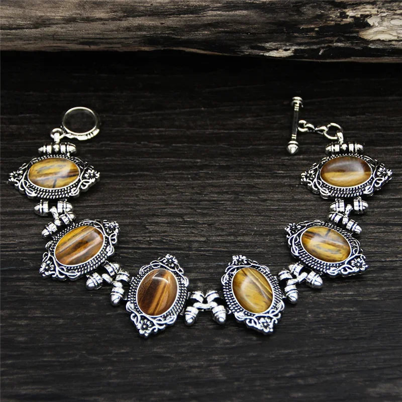 Oval Plant Flower Amethysts Quartz Bracelet