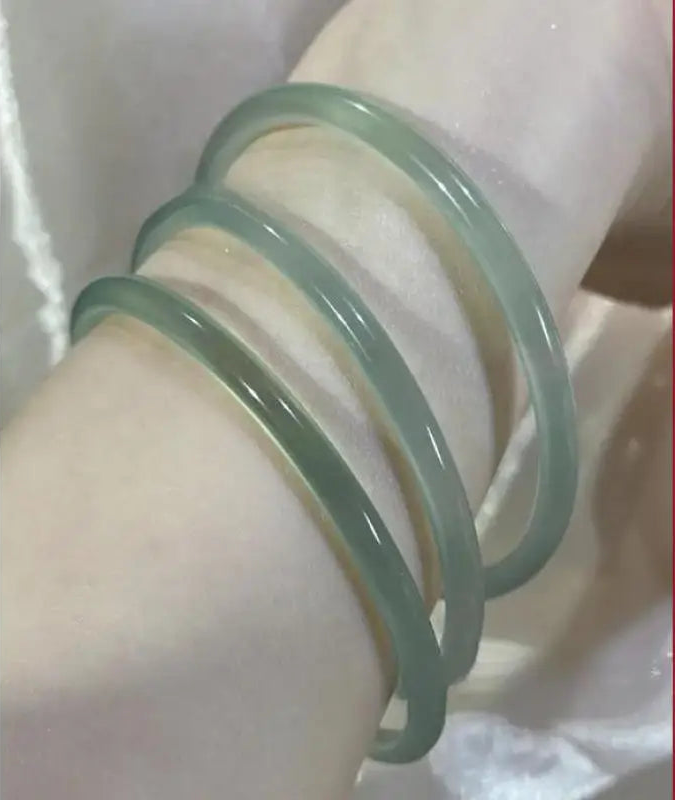 Natural Green Thin Burmese Jade Bracelet