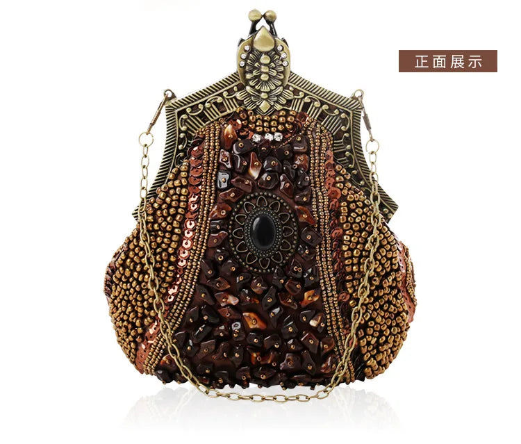 Retro Fashion Pearl Sequin Beaded Clutch Handbag