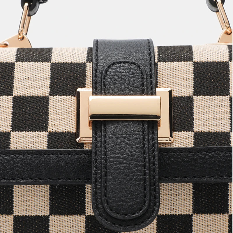 Women's Simple Fashion Handbag Retro Checkered Pattern Handbag Crossbody Bag