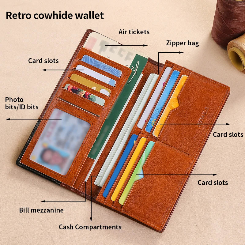 Genuine Leather Wallet Long Card Holder Organizer Wallet