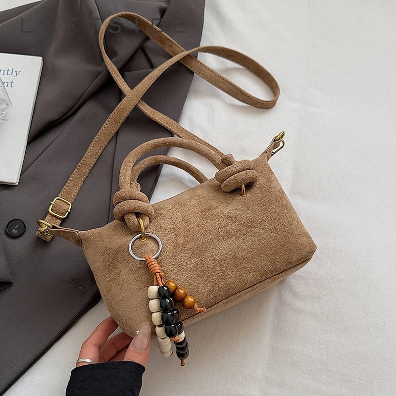 Women Small Suede Crossbody Retro Short Handle Bag