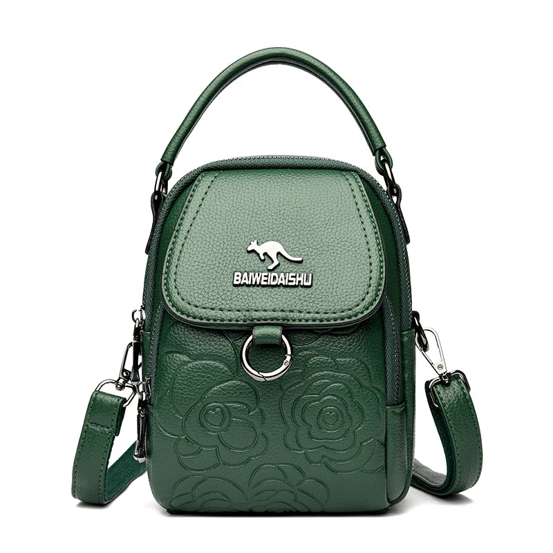 Vintage Floral Embossed Leather Mini Shoulder Bag Crossbody Handbag