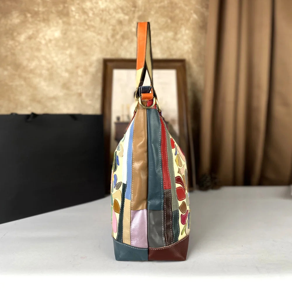 Top layer cowhide large capacity single shoulder tote handbag