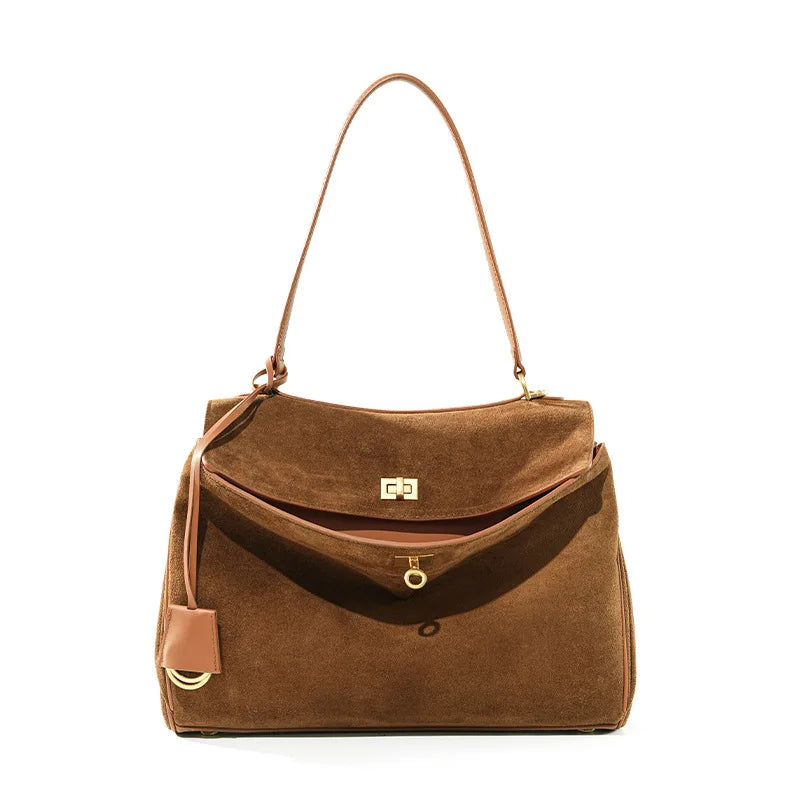 Women's Suede Genuine Leather Bag Shoulder Handbag Large Capacity Tote Handbag