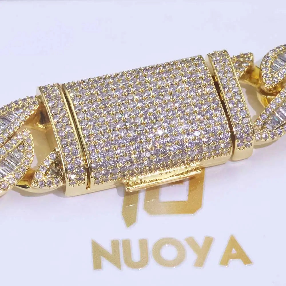 20MM 3 Rows Fashion Iced Cuban Bracelet Moon Shape Baguette Diamond Bracelets