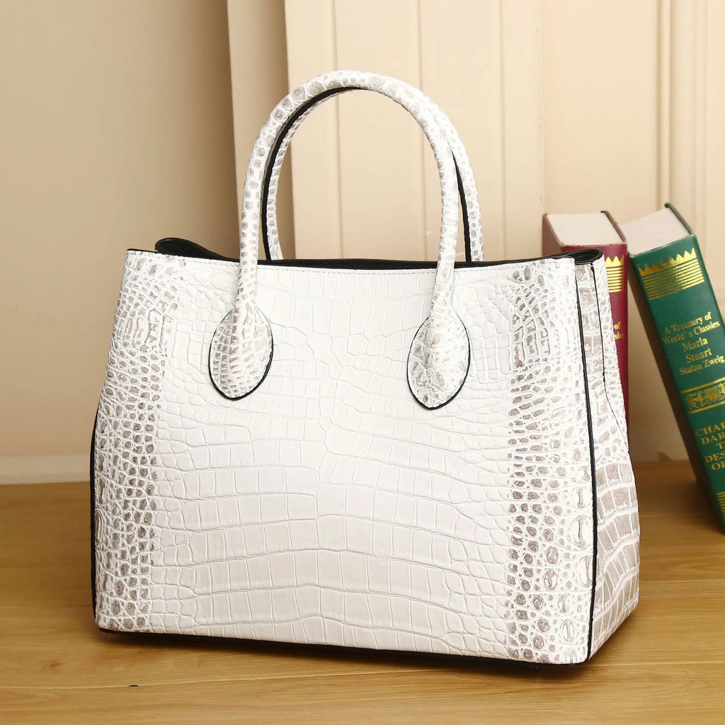 Crocodile Pattern Women's Large Capacity Cowhide Handbag