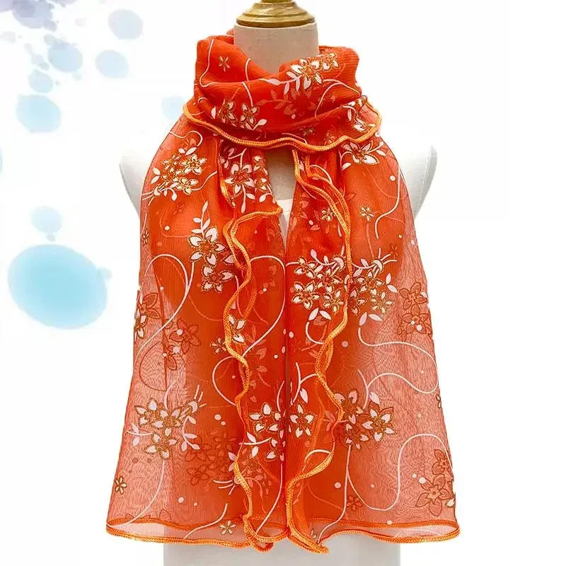 45*175cm  Elegant 2024 Silk Scarf Lightweight Lace Hijab