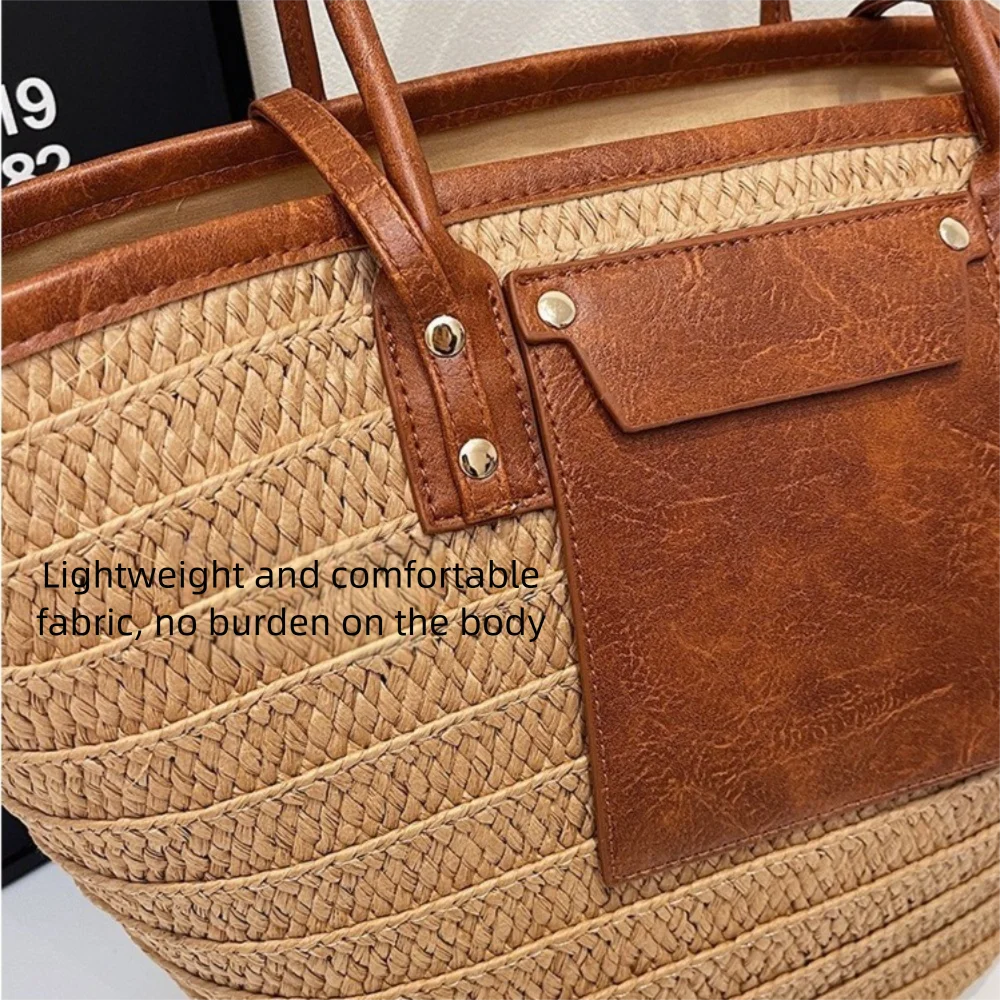 Vintage Style Straw Basket Bag Rattan Material Woven Design