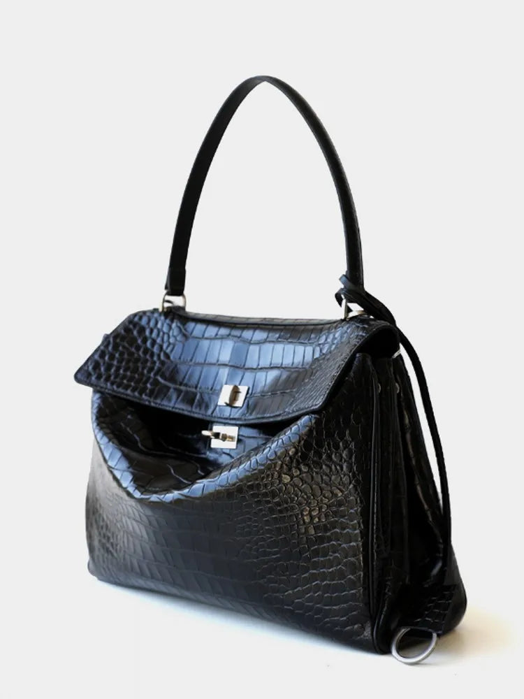 Fashion Crocodile Pattern Cow Split Leather Work Satchel Bag