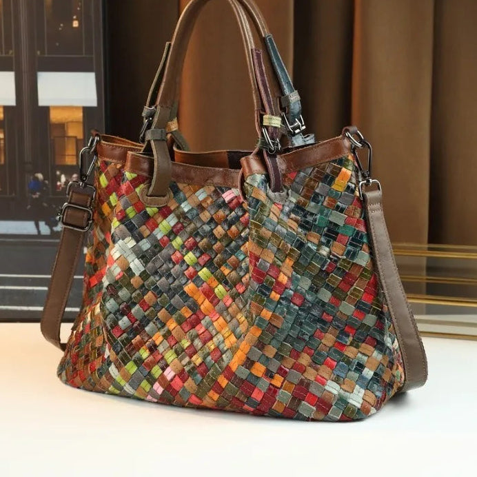 Women's Handbag Made of Genuine Leather Hand Woven Shoulder Crossbody Bag