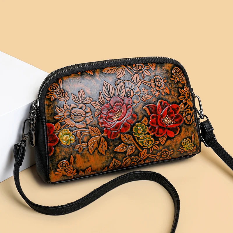 High Quality Leather Luxury Design Retro Ethnic Style 3D Printed Shoulder Bag