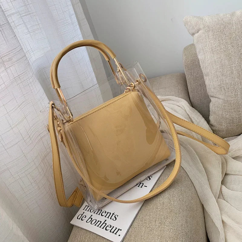 Fashion Transparent Women Shoulder Bag Jelly Candy Bucket Bag Messenger Bags