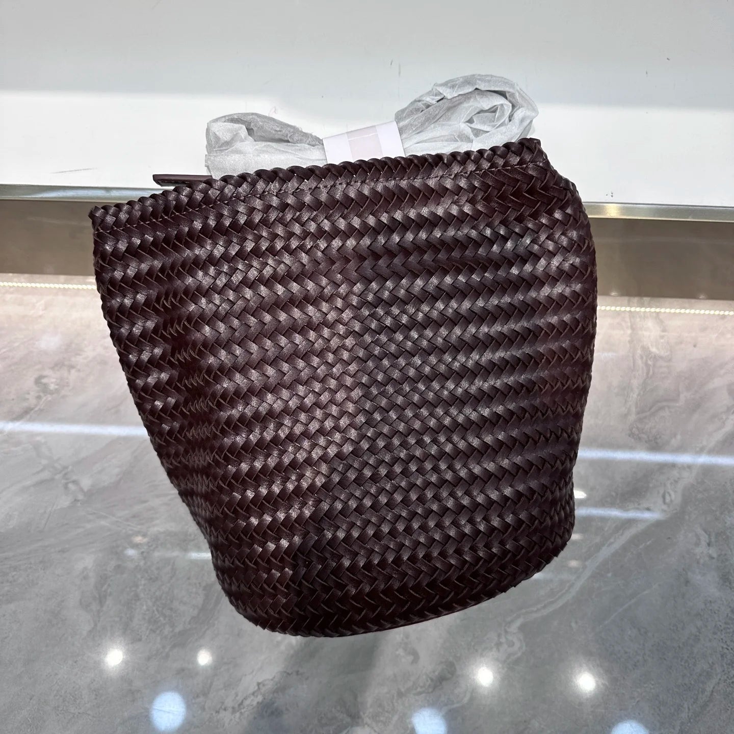 Luxury Woven Handmade Bag PU Leather Bucket Bag