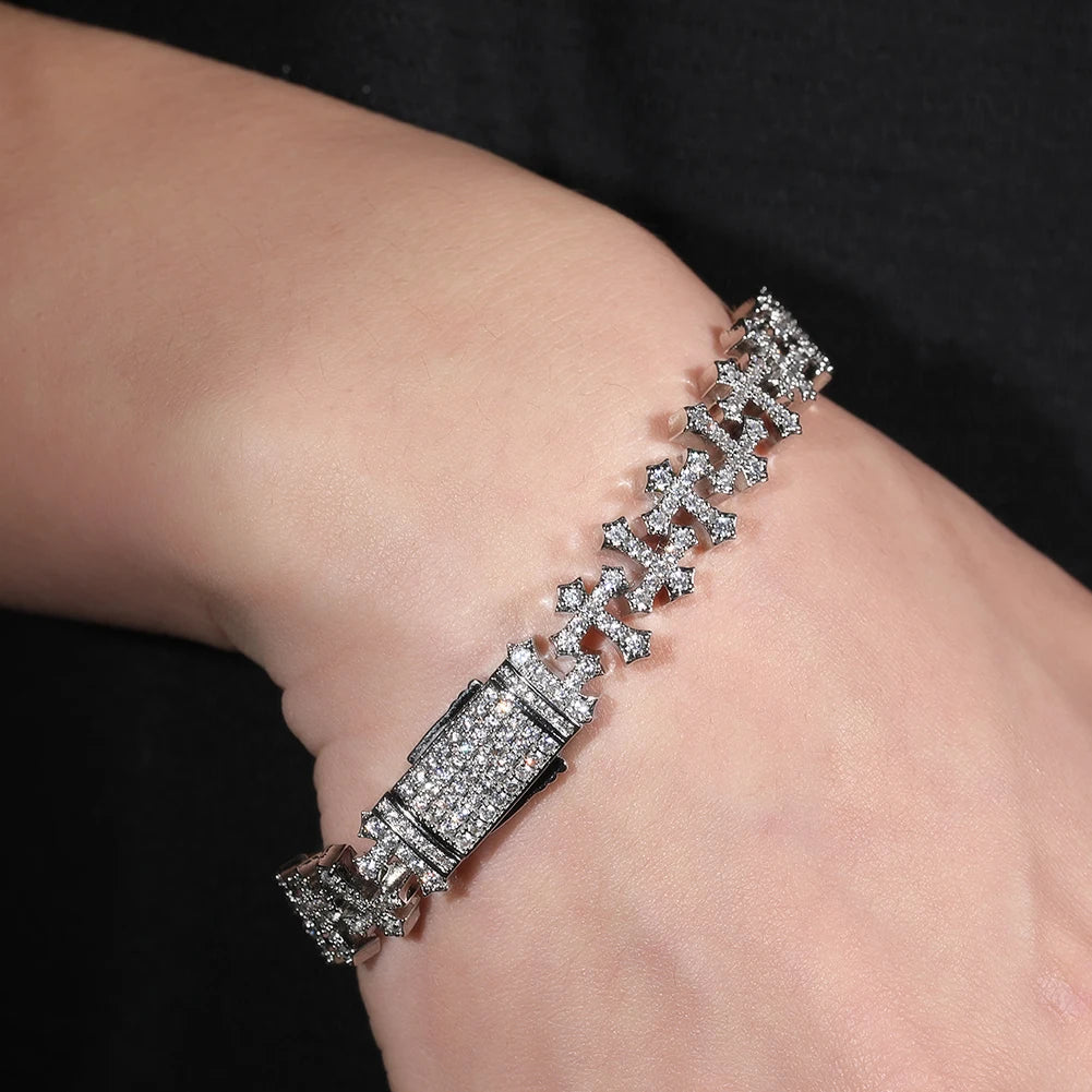 Iced Cross Chain Bracelets for Men Cubic Zirconia Cross Chain Fashion Jewelry