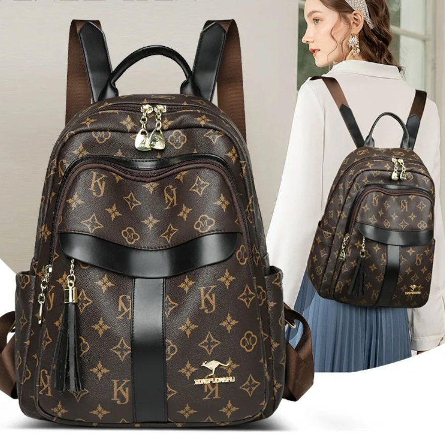 Backpack Designer High Quality Pu Leather Luxury Printed Tassels Large Capacity