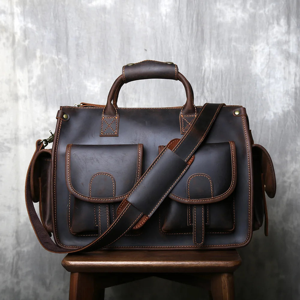Retro Men's Handbag Genuine Leather Large Capacity Briefcase