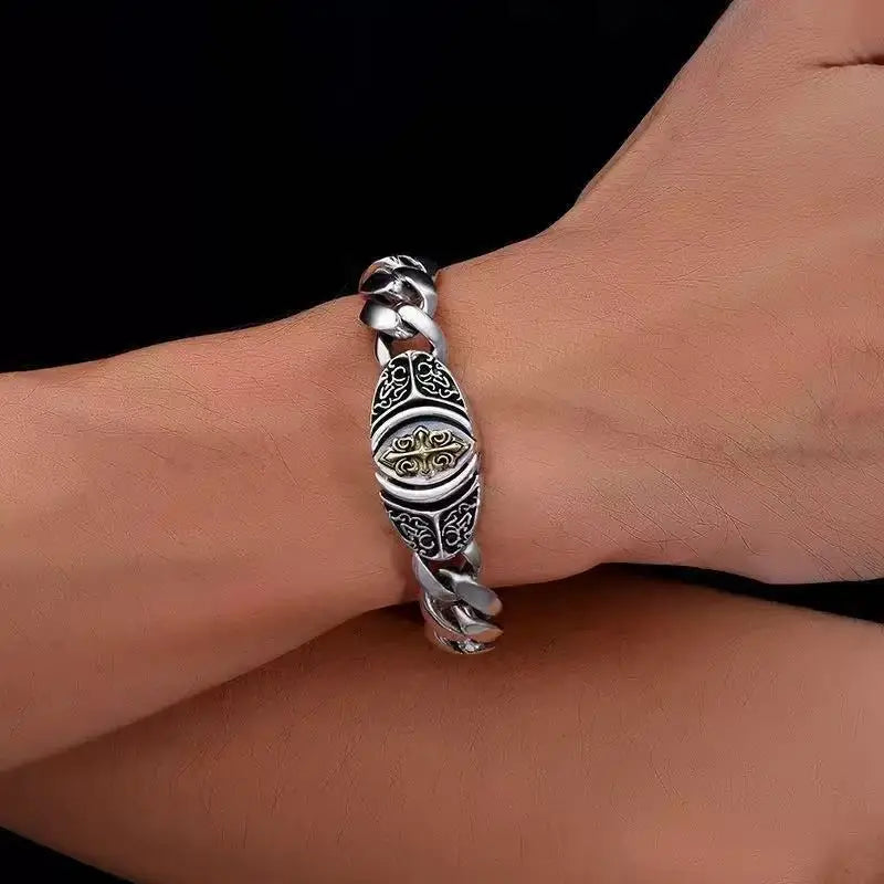 Cuban Link Bracelet Cross Design Vintage Gold Plated Jewelry