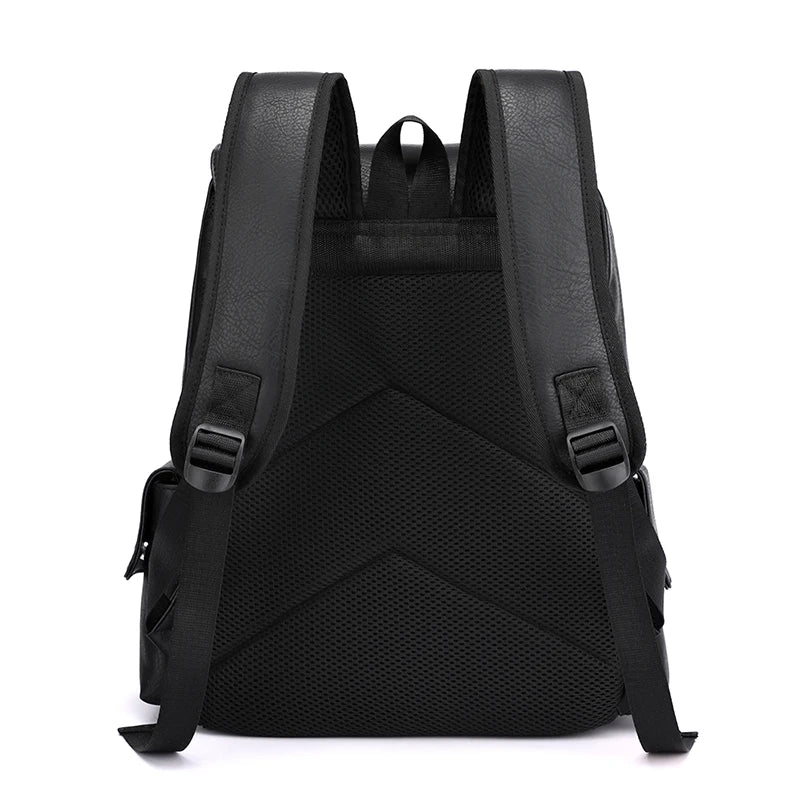 Men's Backpack PU Leather Bag for Large Laptop Backpack Male Travel Bag