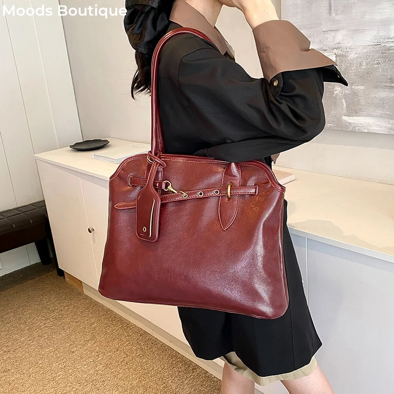 Retro Shoulder Bags Luxury Designer Handbags Soft PU Leather Big Capacity