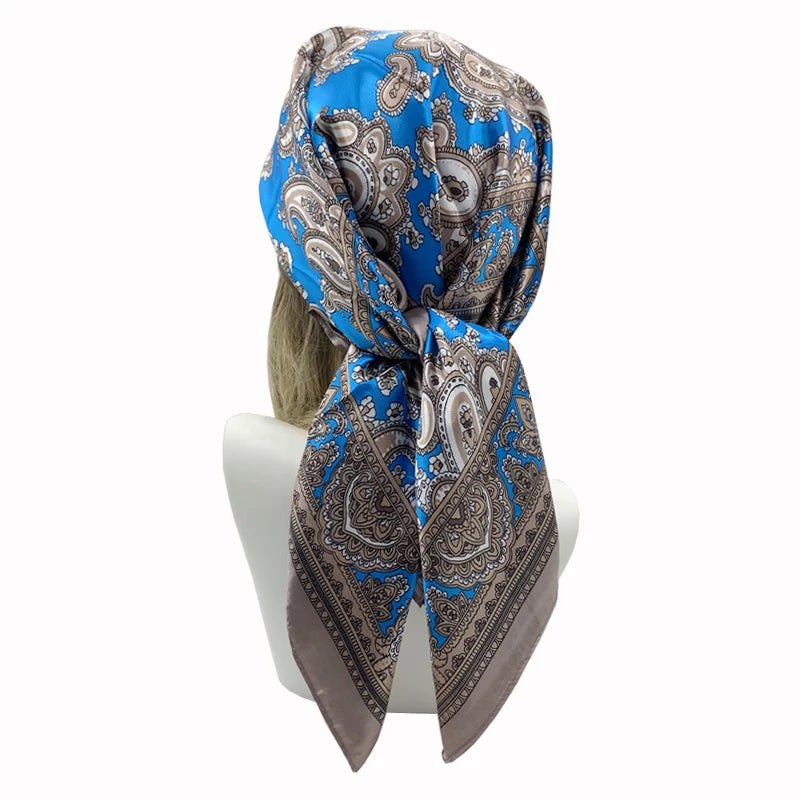 90*90cm Square Silk Scarves Shawls Fashion Print Kerchief Femme Head Scarf