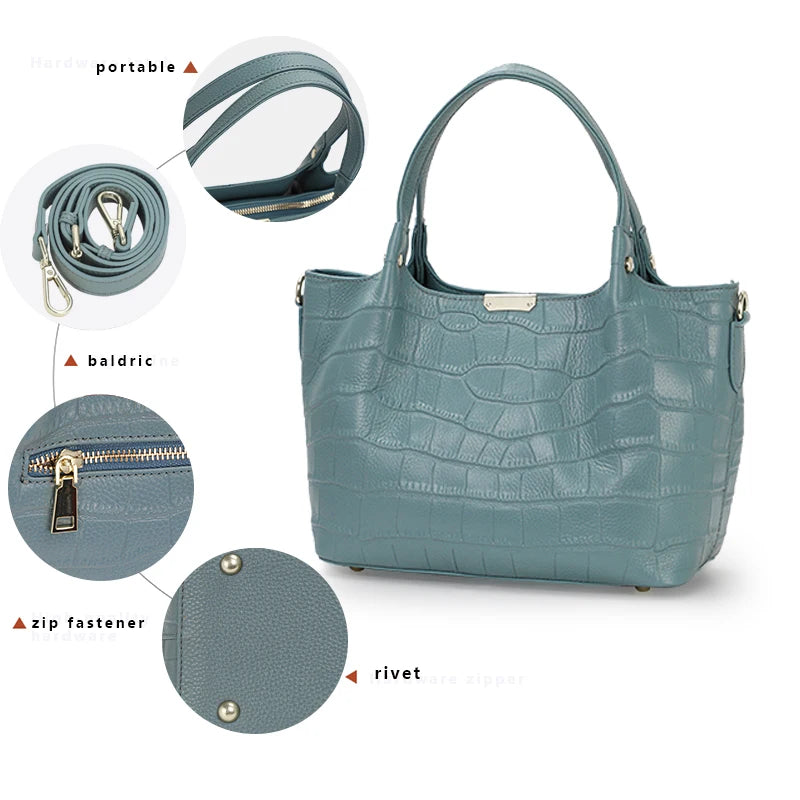 Fashionable Genuine Leather Women's Bag with Crocodile Pattern