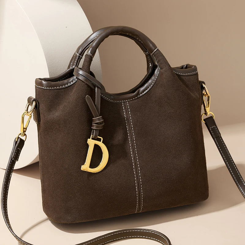 Genuine Leather Handbag Fashion Deerskin Velvet Vintage Shoulder Tote Luxury Design