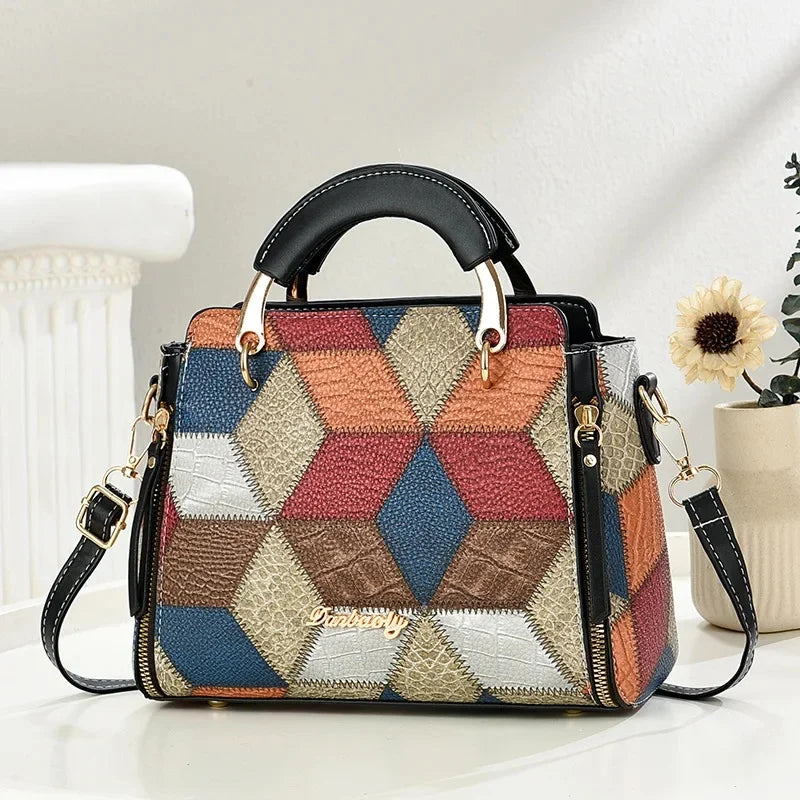 Fashionable Ladies Stone Pattern Printed Handbag Shoulder Bag