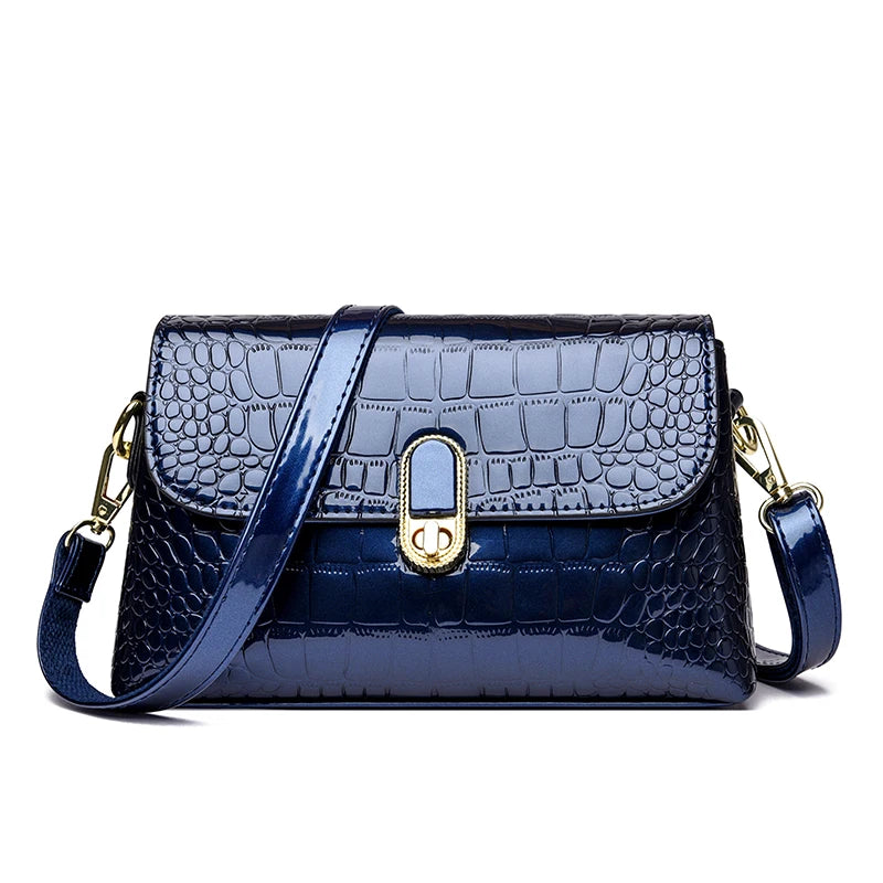 Luxury Patent Leather Handbag Designed With Crocodile Pattern