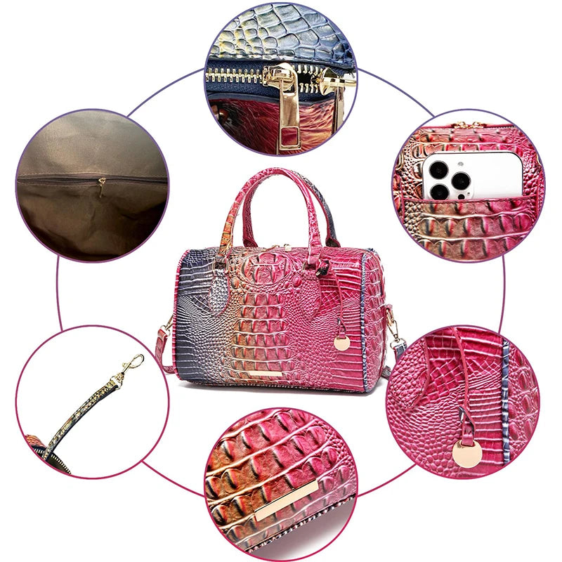 Top-Handle Crocodile Bag Crossbody Leather Tote Large Capacity