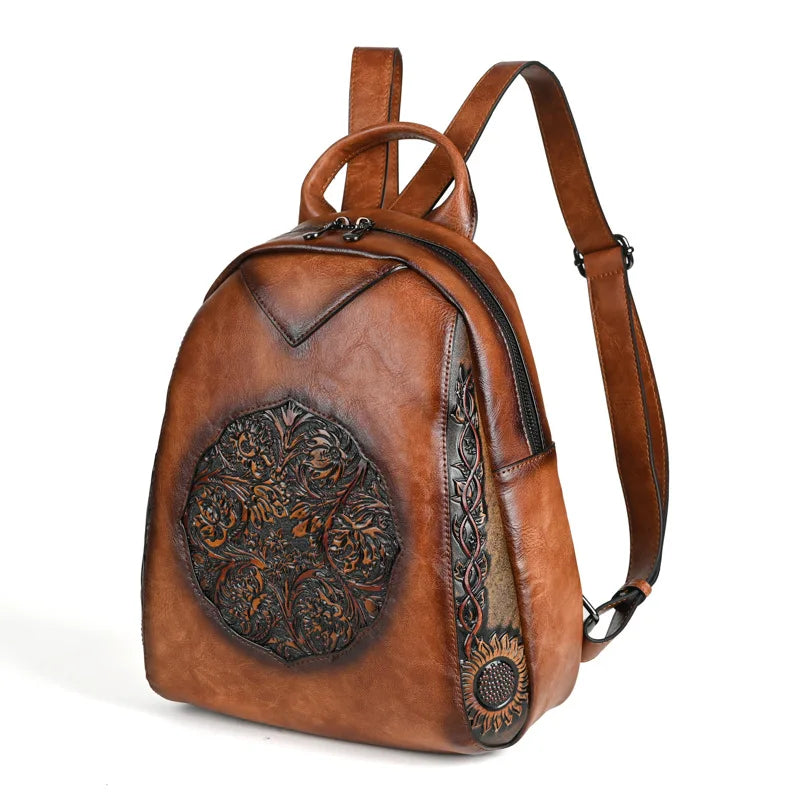 Vintage Tang Grass Embossed Leisure Travel Luxury Backpack