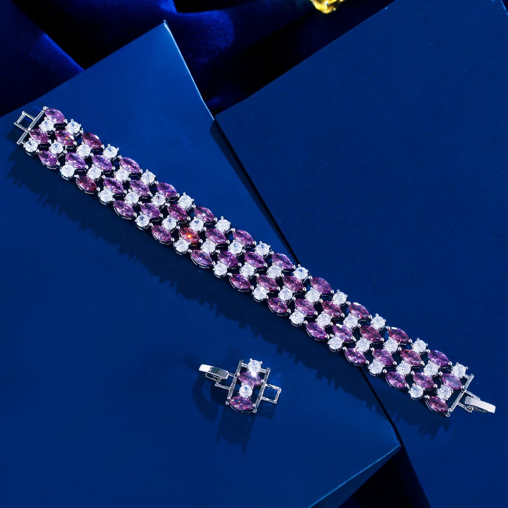 Luxury Green Zirconia Wide Fashion Bracelet for Women Fashion Evening Jewelry