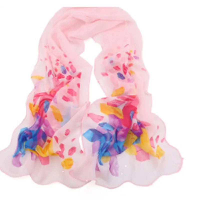 Chiffon Scarf Butterflies Branch Pattern Versatile Elegant