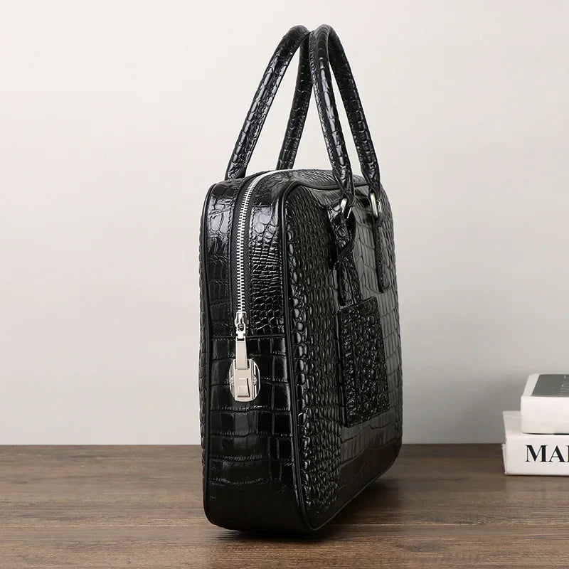 Luxury Alligator Pattern Genuine Leather Business Briefcase Male Shoulder Bag