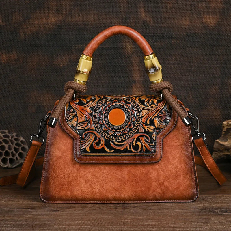 Vintage Handmade Embossed Women's Leather Luxury Handbag