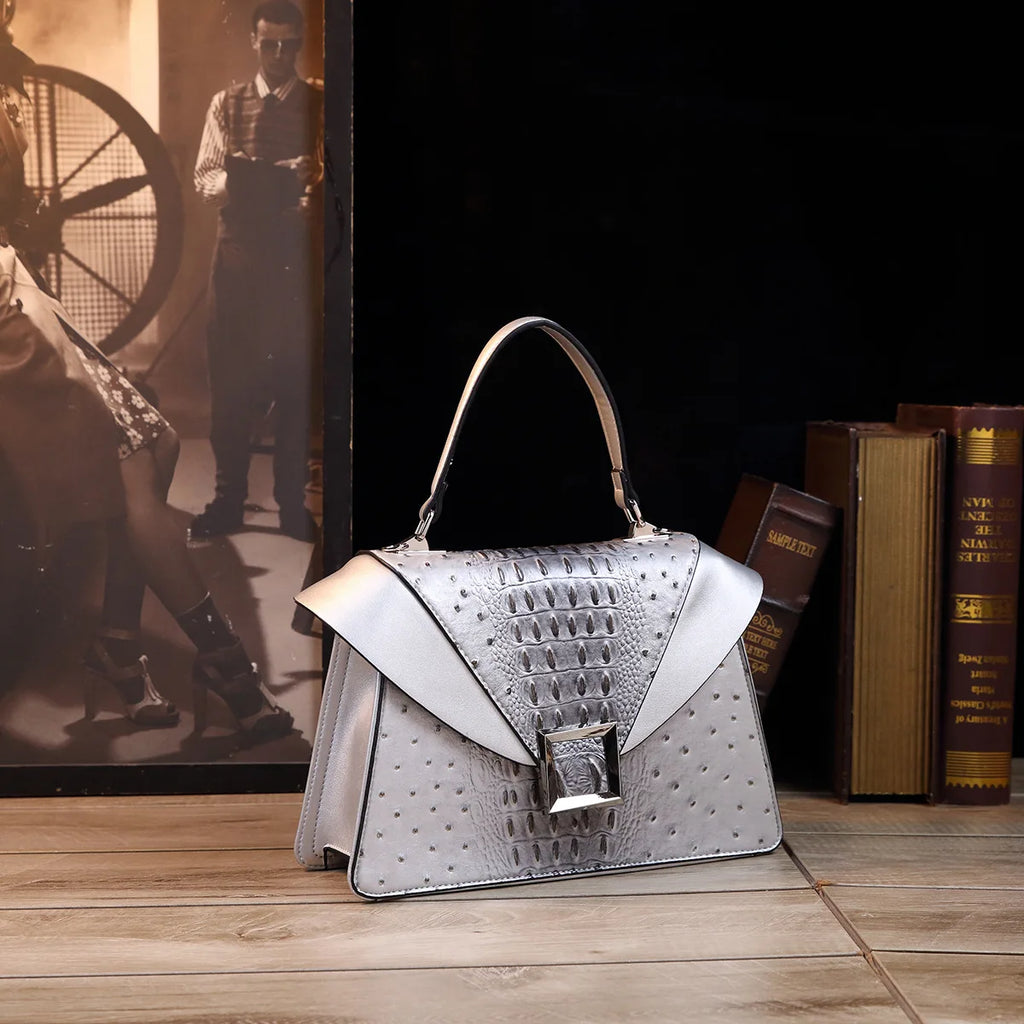 Luxury Design Cowhide High Quality Crocodile Print Handbag