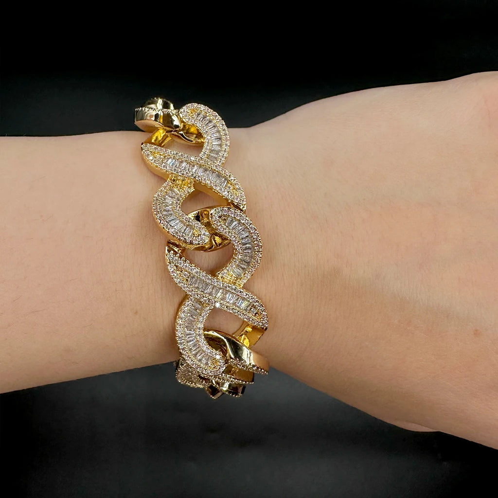 Baguette Zircon 8 Cuban Link Bracelet Micro Pave Cubic Zirconia