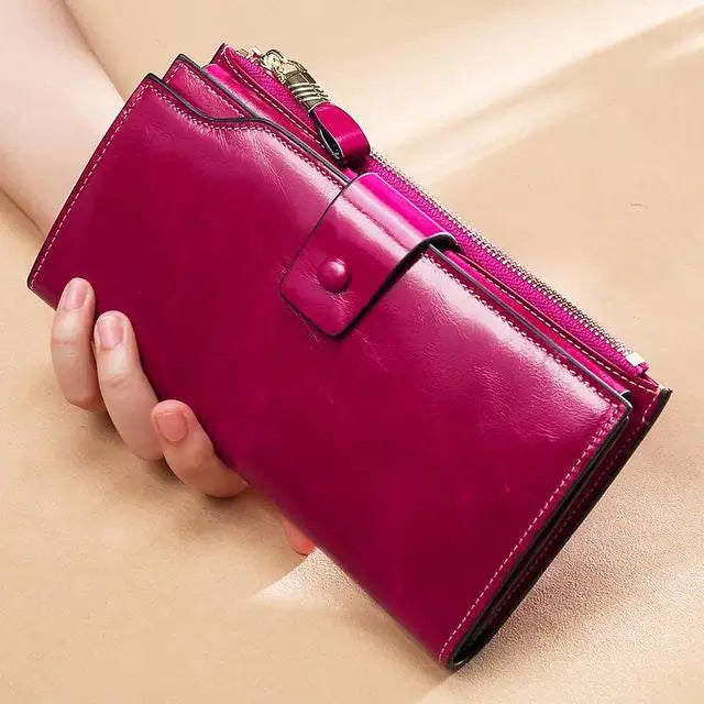 RFID Blocking 100% Genuine Leather Wallet Long Purse Design