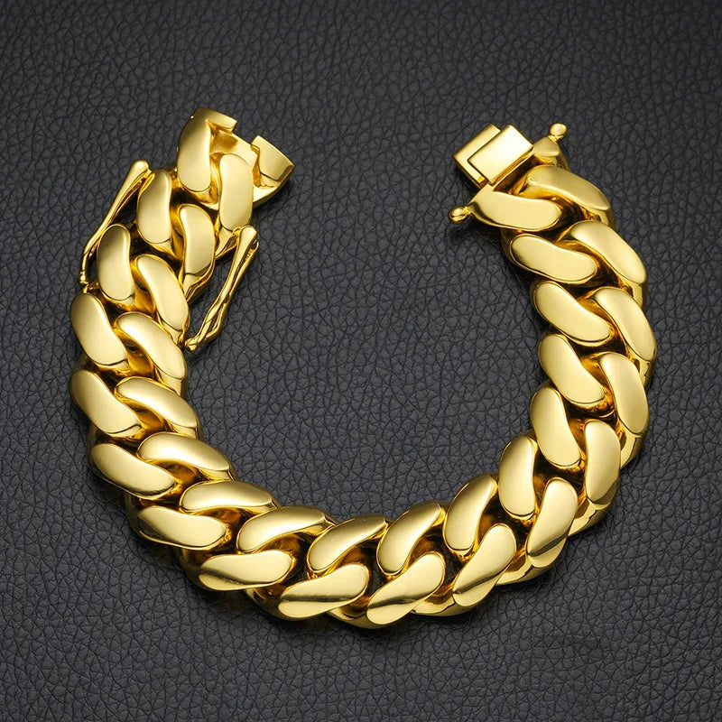 Luxury 24K Pure Gold Smooth Cuban Chain Bracelets