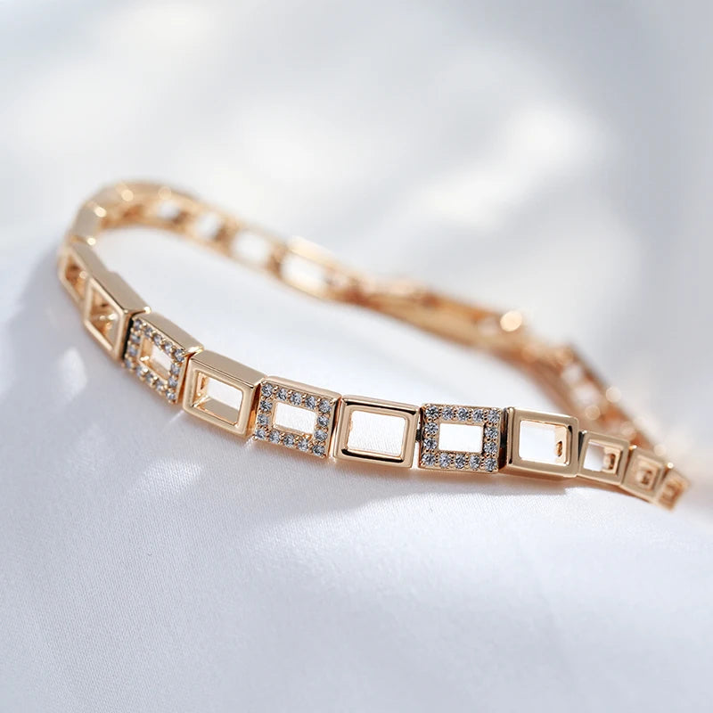 Fashion Rose Gold Square Link Bracelet Luxury Natural Zircon Fine Ethnic Jewelry