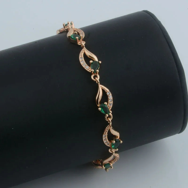 2 Color Rose Gold Color Green Pink Zircon Stone Jewelry