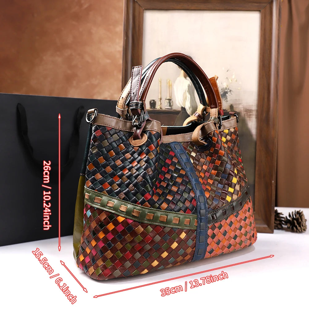 Retro women's handbag with a top layer of cowhide large capacity