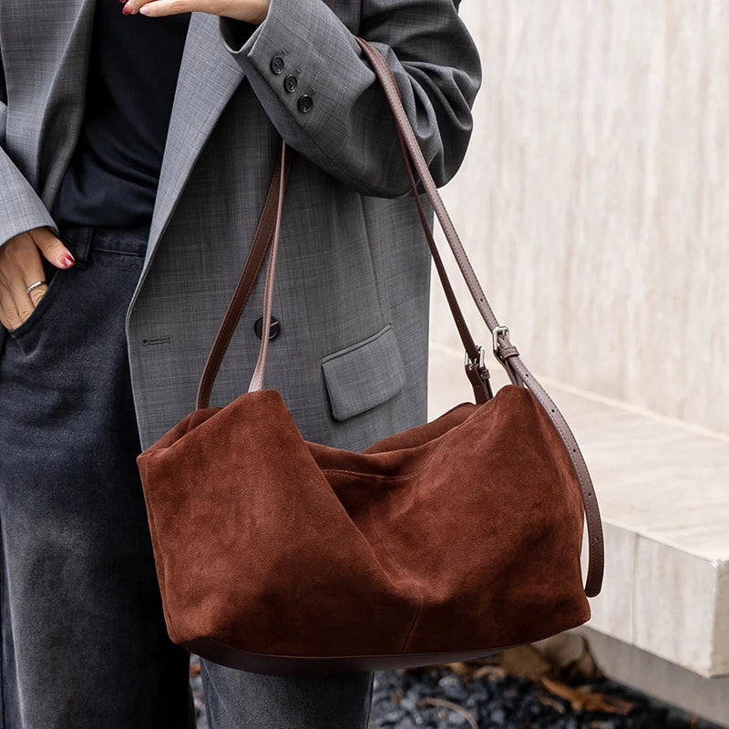 Suede Genuine Leather Shoulder Bags Soft Luxury Design