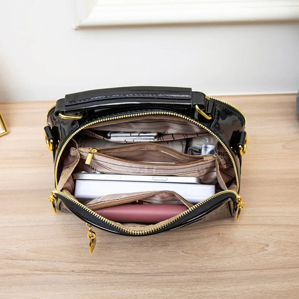 Two Layers Tote Bags Alligator Patent Leather Handbag