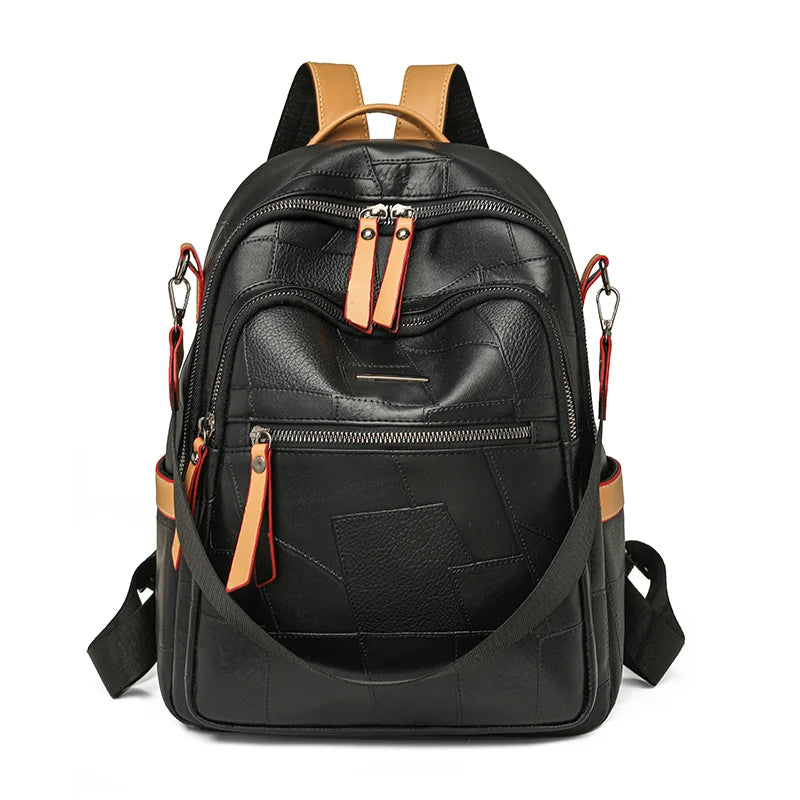 Vintage PU Leather Backpack for Women Large Capacity Travel Rucksack Fashionable